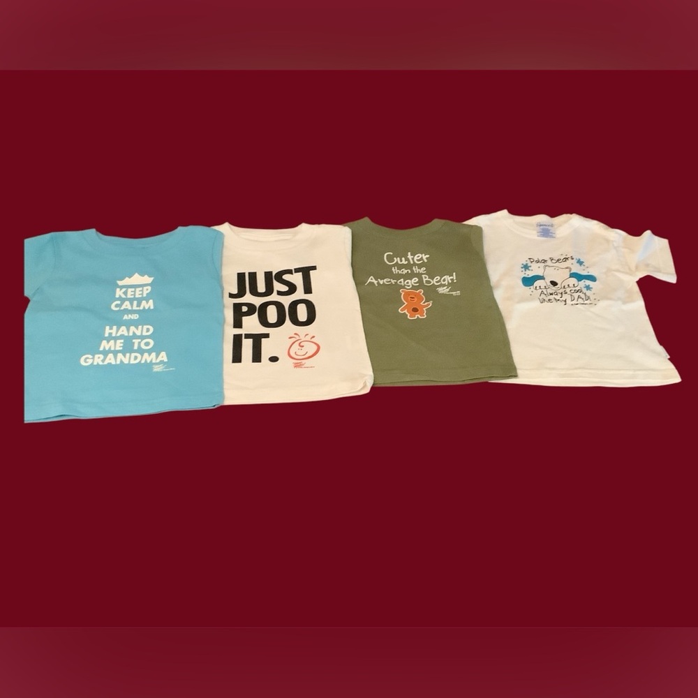 Kids Graphic T-Shirts - Blue, Green, White. 4 pc. Set. Size 12 mos. ALL NEW!